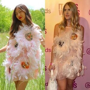 Cynthia Rowley Dress Tickle Your Fancy Pink Feather Embellished Organza Mini